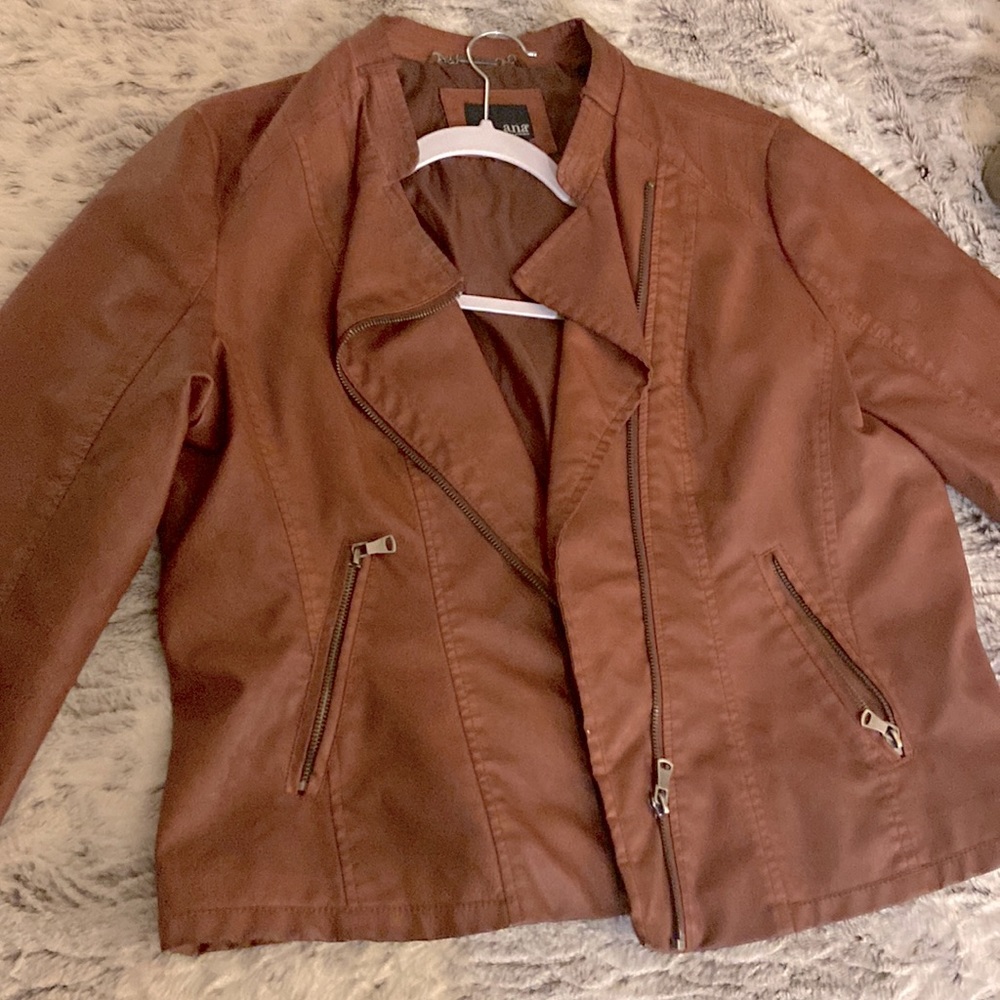a.n.a Brown Leather Jacket